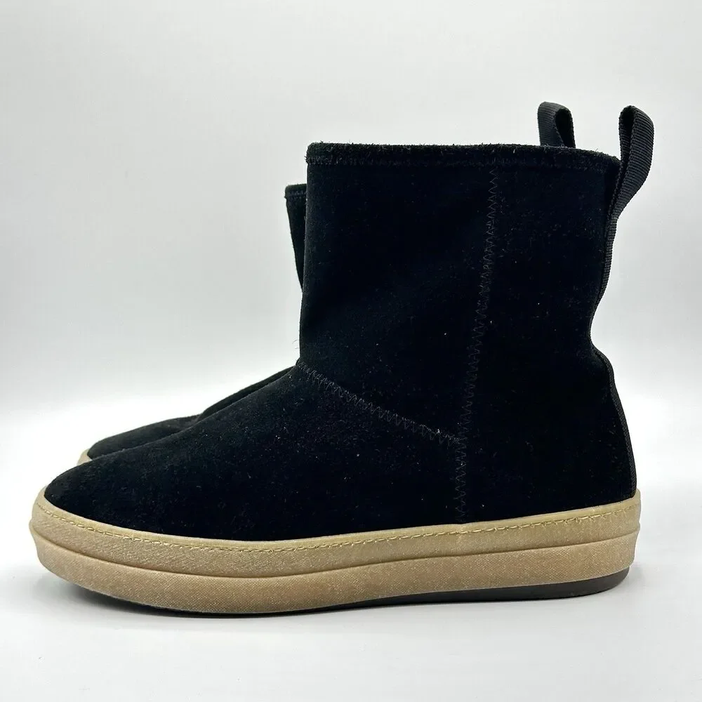 James Perse Shearling Easy Pull On Boots Womens Size 10 Black Suede Italy